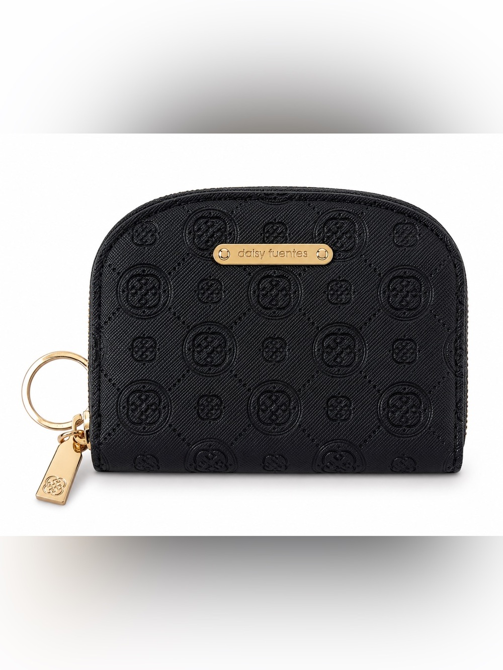 Daisy Fuentes Black Embossed Zip Around Coin Purse Wallet Card Case
